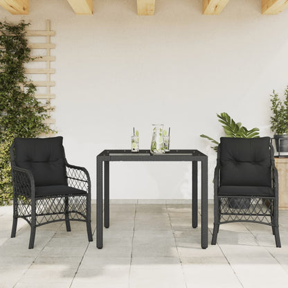 3-tlg. Bistro-Set mit Kissen Schwarz Poly Rattan