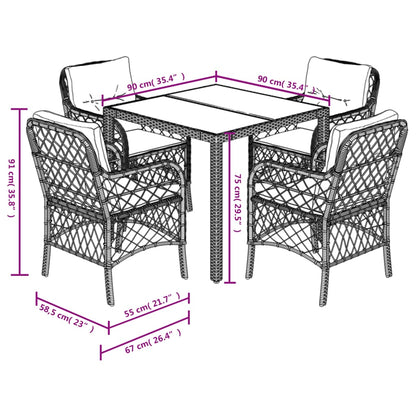 5-tlg. Garten-Essgruppe mit Kissen Grau Poly Rattan