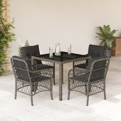 5-tlg. Garten-Essgruppe mit Kissen Grau Poly Rattan