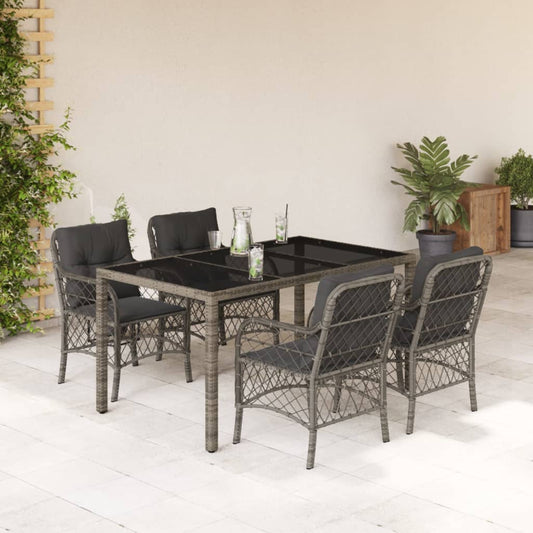 5-tlg. Garten-Essgruppe mit Kissen Grau Poly Rattan