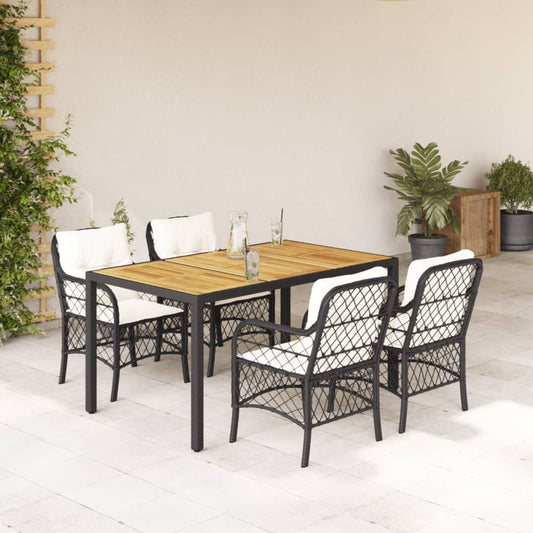 5-tlg. Garten-Essgruppe mit Kissen Schwarz Poly Rattan