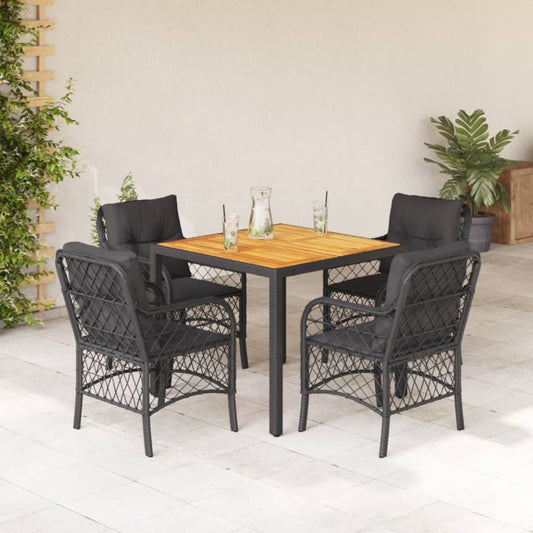 5-tlg. Garten-Essgruppe mit Kissen Schwarz Poly Rattan