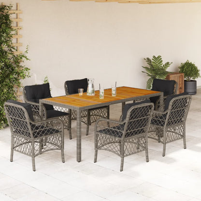 7-tlg. Garten-Essgruppe mit Kissen Grau Poly Rattan