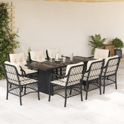 9-tlg. Garten-Essgruppe mit Kissen Schwarz Poly Rattan