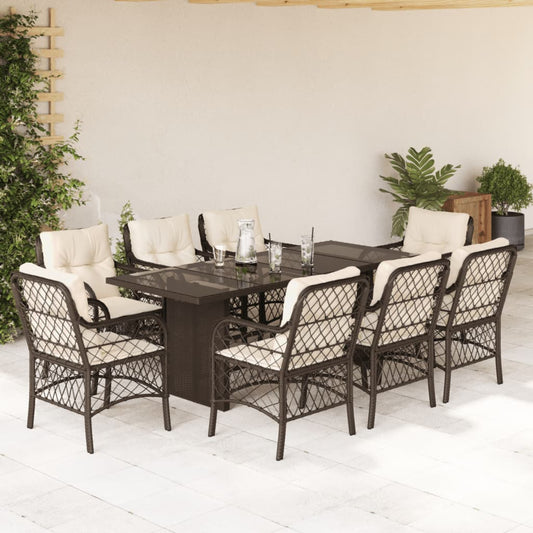 9-tlg. Garten-Essgruppe mit Kissen Braun Poly Rattan