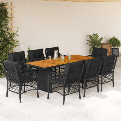 9-tlg. Garten-Essgruppe mit Kissen Schwarz Poly Rattan