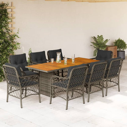 9-tlg. Garten-Essgruppe mit Kissen Grau Poly Rattan