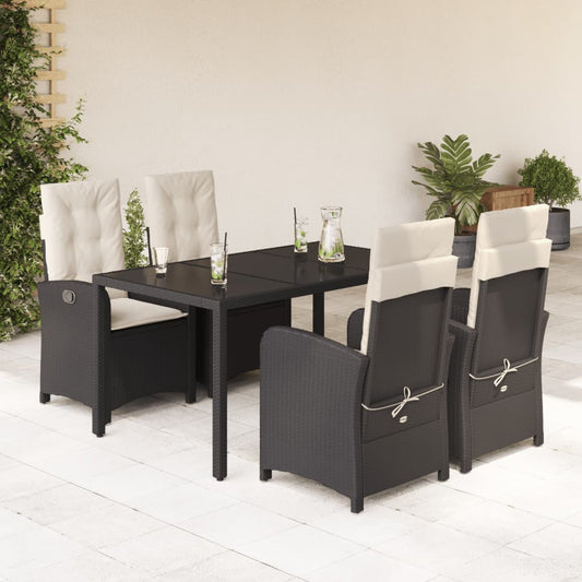 5-tlg. Garten-Essgruppe mit Kissen Schwarz Poly Rattan