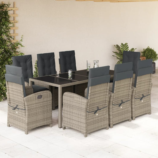 9-tlg. Garten-Essgruppe mit Kissen Grau Poly Rattan