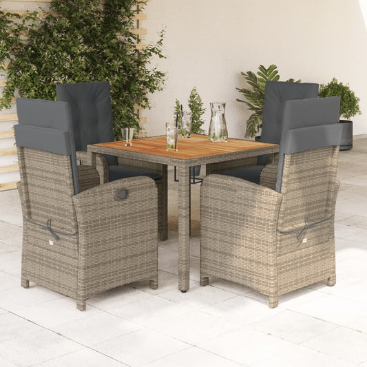 5-tlg. Garten-Essgruppe mit Kissen Grau Poly Rattan