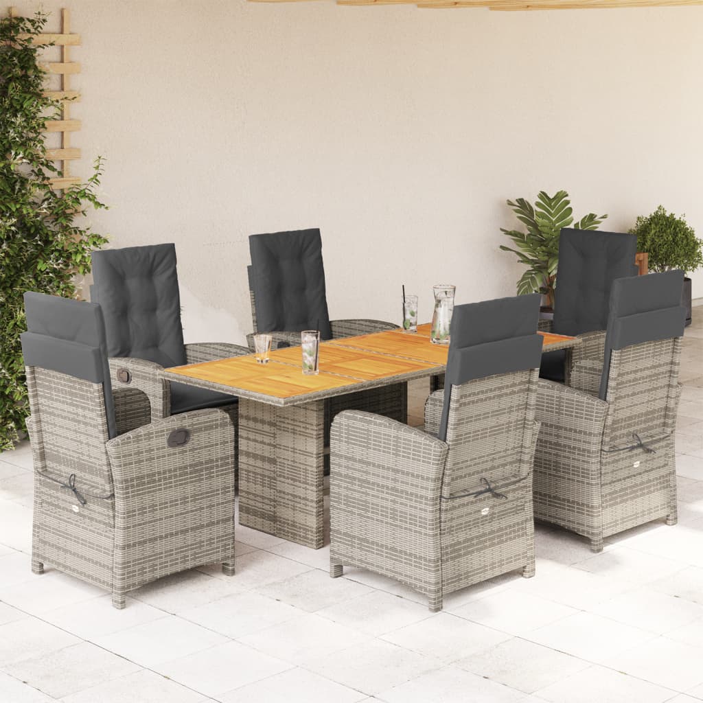 7-tlg. Garten-Essgruppe mit Kissen Grau Poly Rattan