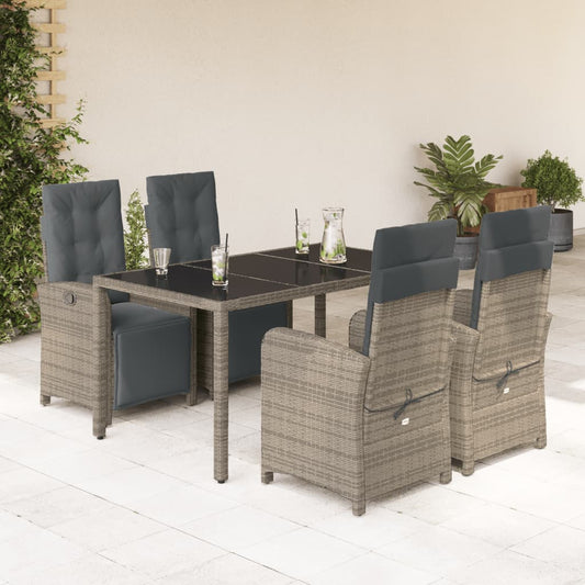 5-tlg. Garten-Essgruppe mit Kissen Grau Poly Rattan