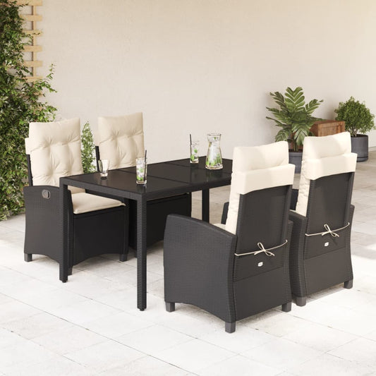 5-tlg. Garten-Essgruppe mit Kissen Schwarz Poly Rattan