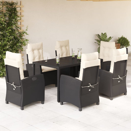 7-tlg. Garten-Essgruppe mit Kissen Schwarz Poly Rattan