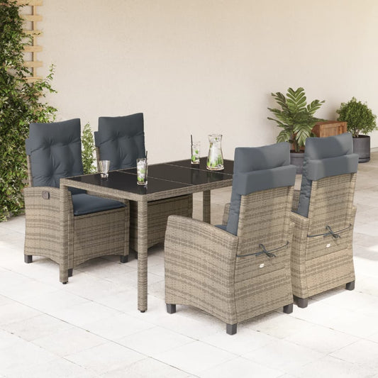 5-tlg. Garten-Essgruppe mit Kissen Grau Poly Rattan