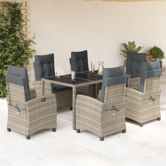 7-tlg. Garten-Essgruppe mit Kissen Grau Poly Rattan