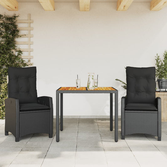 3-tlg. Garten-Essgruppe mit Kissen Schwarz Poly Rattan