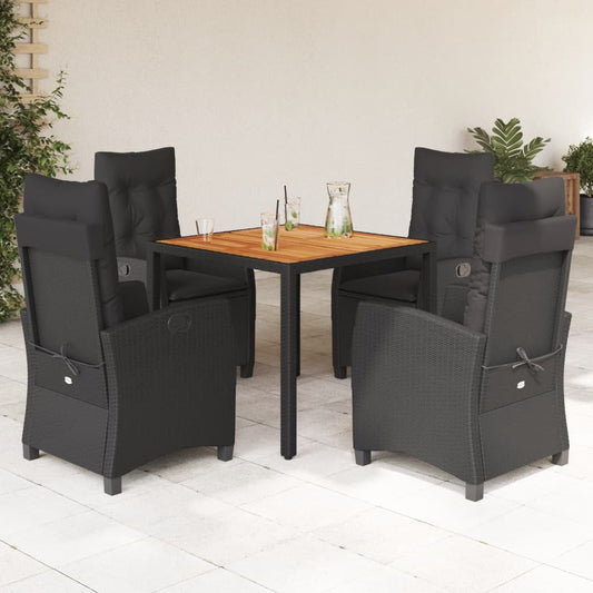 5-tlg. Garten-Essgruppe mit Kissen Schwarz Poly Rattan