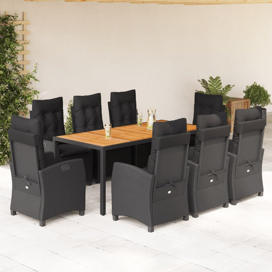 9-tlg. Garten-Essgruppe mit Kissen Schwarz Poly Rattan