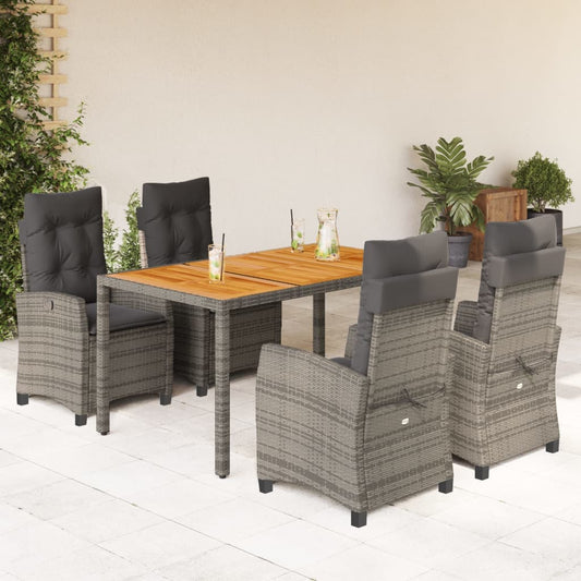 5-tlg. Garten-Essgruppe mit Kissen Grau Poly Rattan