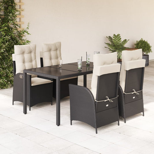 5-tlg. Garten-Essgruppe mit Kissen Schwarz Poly Rattan