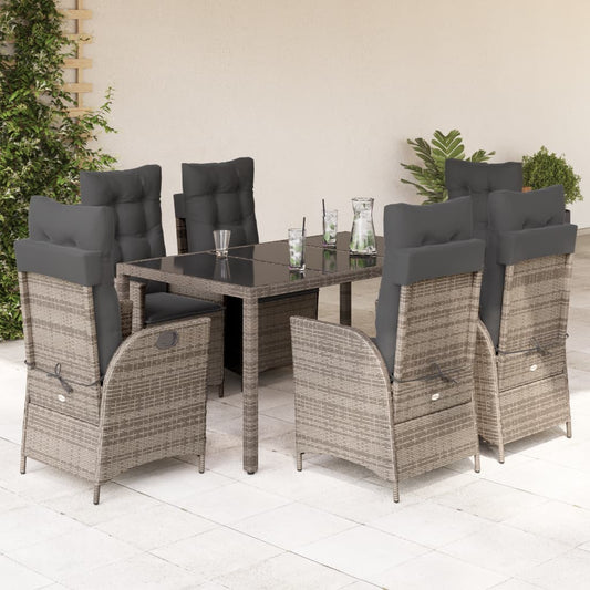 7-tlg. Garten-Essgruppe mit Kissen Grau Poly Rattan