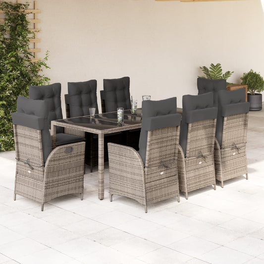 9-tlg. Garten-Essgruppe mit Kissen Grau Poly Rattan