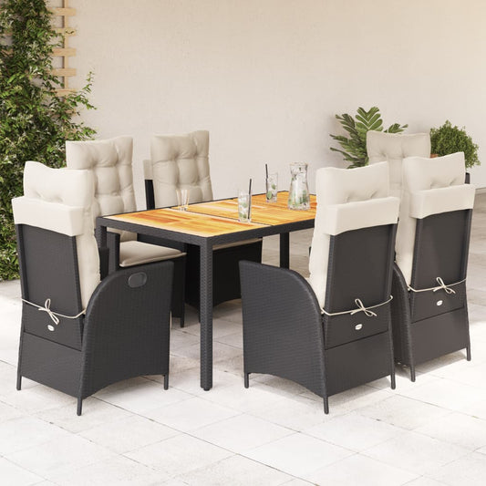 7-tlg. Garten-Essgruppe mit Kissen Schwarz Poly Rattan