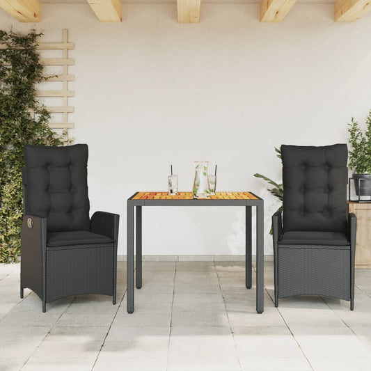 3-tlg. Garten-Essgruppe mit Kissen Schwarz Poly Rattan