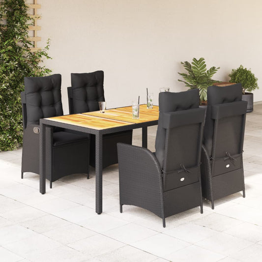 5-tlg. Garten-Essgruppe mit Kissen Schwarz Poly Rattan