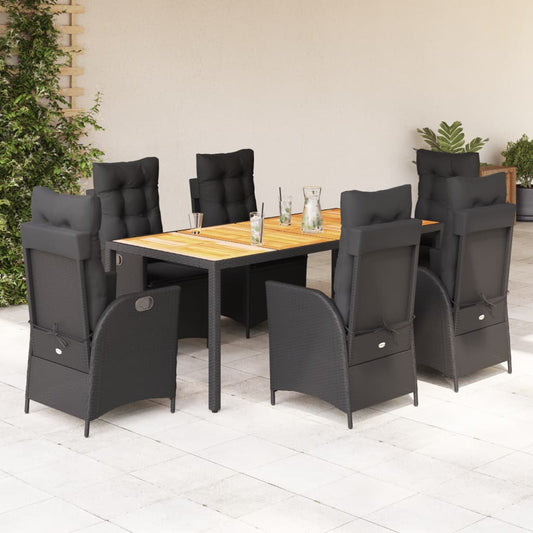 7-tlg. Garten-Essgruppe mit Kissen Schwarz Poly Rattan