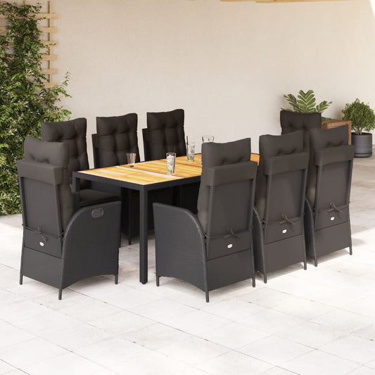 9-tlg. Garten-Essgruppe mit Kissen Schwarz Poly Rattan