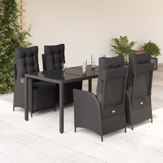 5-tlg. Garten-Essgruppe mit Kissen Schwarz Poly Rattan