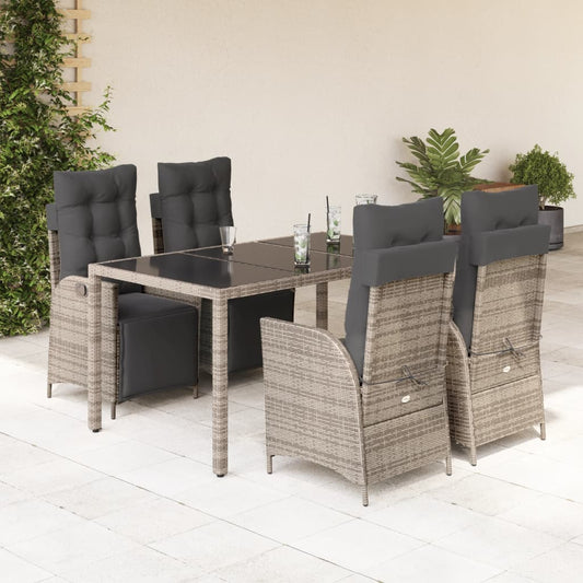 5-tlg. Garten-Essgruppe mit Kissen Grau Poly Rattan