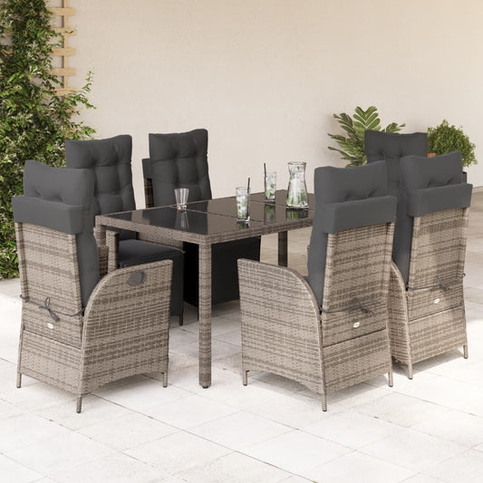 7-tlg. Garten-Essgruppe mit Kissen Grau Poly Rattan