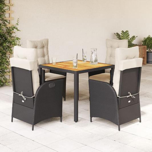 5-tlg. Garten-Essgruppe mit Kissen Schwarz Poly Rattan