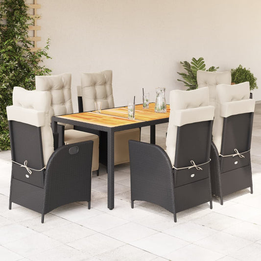 7-tlg. Garten-Essgruppe mit Kissen Schwarz Poly Rattan