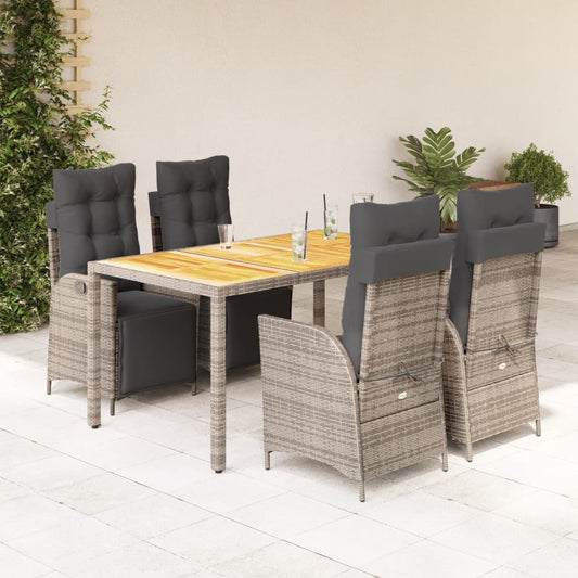 5-tlg. Garten-Essgruppe mit Kissen Grau Poly Rattan