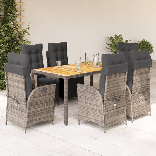 7-tlg. Garten-Essgruppe mit Kissen Grau Poly Rattan