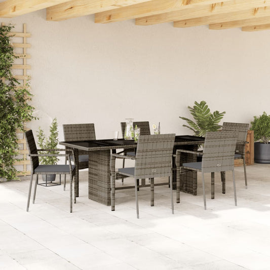 7-tlg. Garten-Essgruppe mit Kissen Grau Poly Rattan