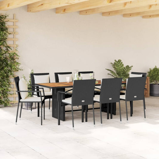 9-tlg. Garten-Essgruppe mit Kissen Schwarz Poly Rattan