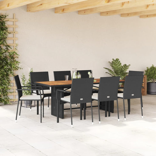 9-tlg. Garten-Essgruppe mit Kissen Schwarz Poly Rattan