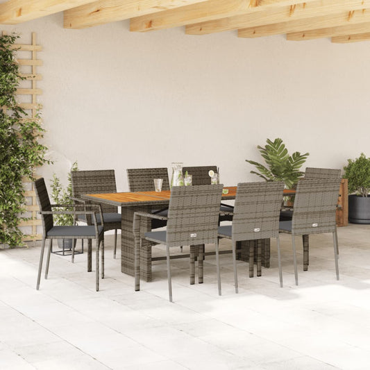 9-tlg. Garten-Essgruppe mit Kissen Grau Poly Rattan