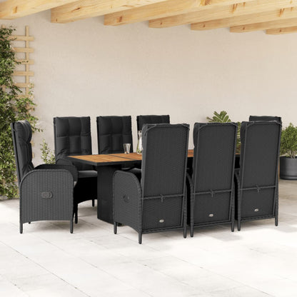 9-tlg. Garten-Essgruppe mit Kissen Schwarz Poly Rattan