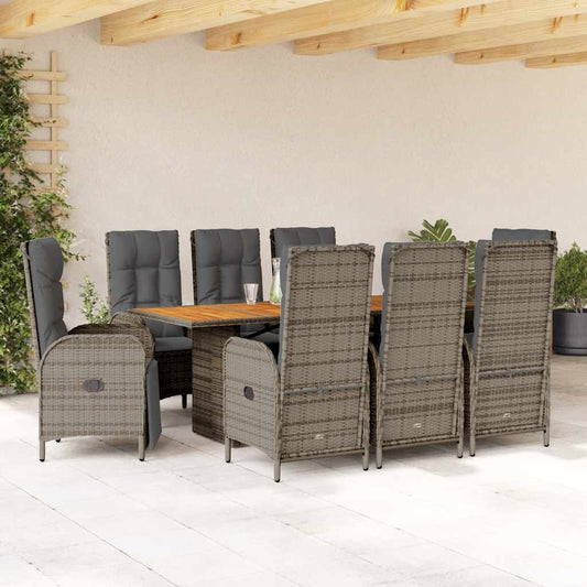 9-tlg. Garten-Essgruppe mit Kissen Grau Poly Rattan