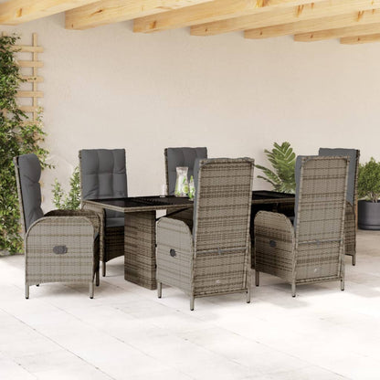 7-tlg. Garten-Essgruppe mit Kissen Grau Poly Rattan