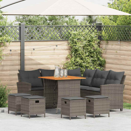 6-tlg. Garten-Sofagarnitur mit Kissen L-Form Grau Poly Rattan