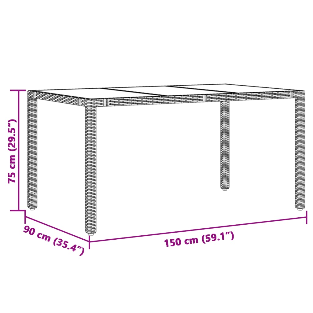 Gartentisch mit Glasplatte Schwarz 150x90x75 cm Poly Rattan