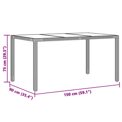 Gartentisch mit Glasplatte Braun 150x90x75 cm Poly Rattan