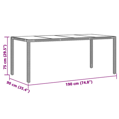 Gartentisch mit Glasplatte Schwarz 190x90x75 cm Poly Rattan